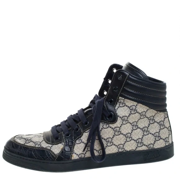 Gucci High Top Blue Croc Leather Monogram GG Canvas Sneakers Eu 36 US 6 - Picture 2 of 11